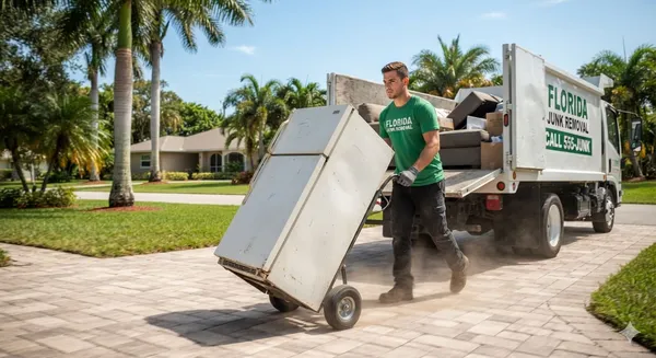 Worker loading junk into a removal truck in Coconut Creek