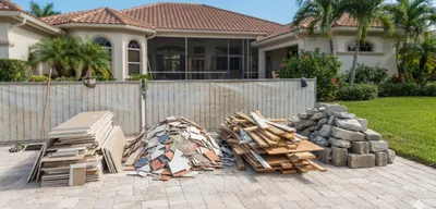 Pile of drywall and lumber scraps from a home renovation