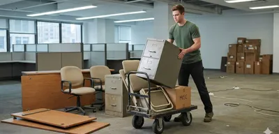 Office furniture being loaded from a commercial space
